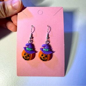 Witch pumpkin jack o lantern handmade earrings